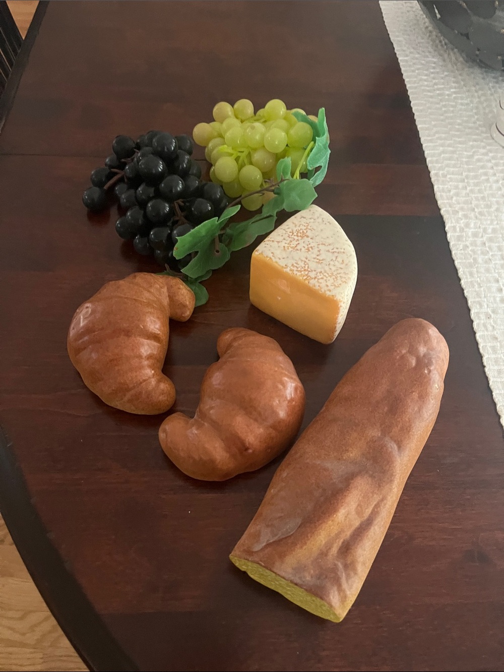 Realistic Decorative Faux Bread, Croissants & Cheese with Grapes